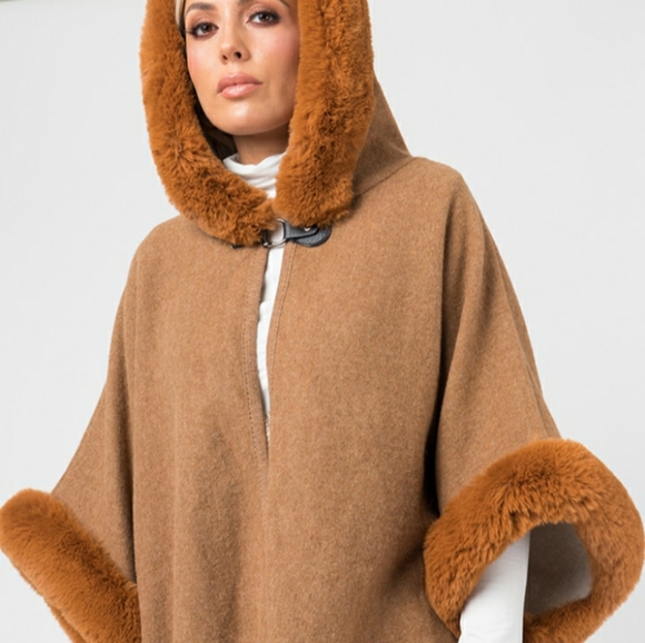 P.ROSSINI CARAMEL FAUX FUR TRIM WRAP - Picture 2 of 4